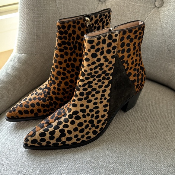 $550 Ulla Johnson Lola Leopard Stiletto Ankle Boots Calf hair Pointed Toe Size 7 - Picture 3 of 8